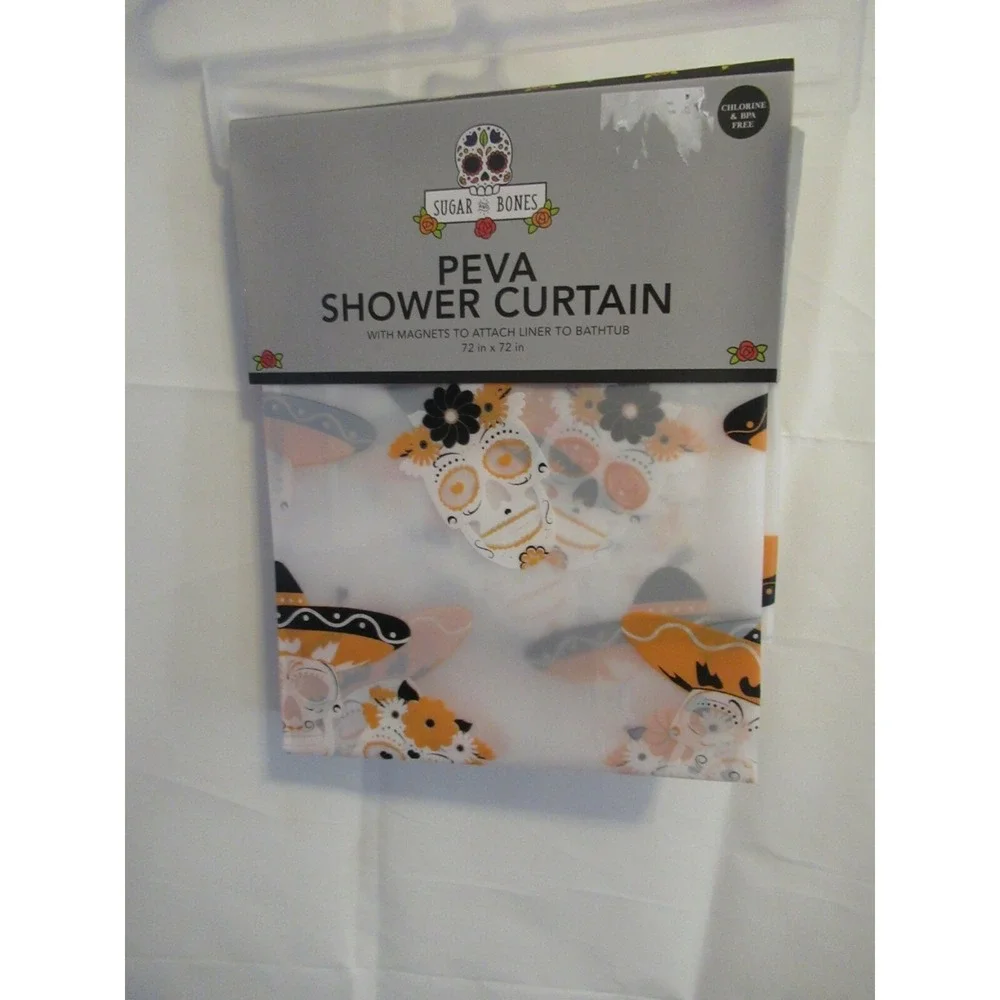 Sugar And Bones Halloween Skulls & Flowers Pattern Shower Curtain NEW skull